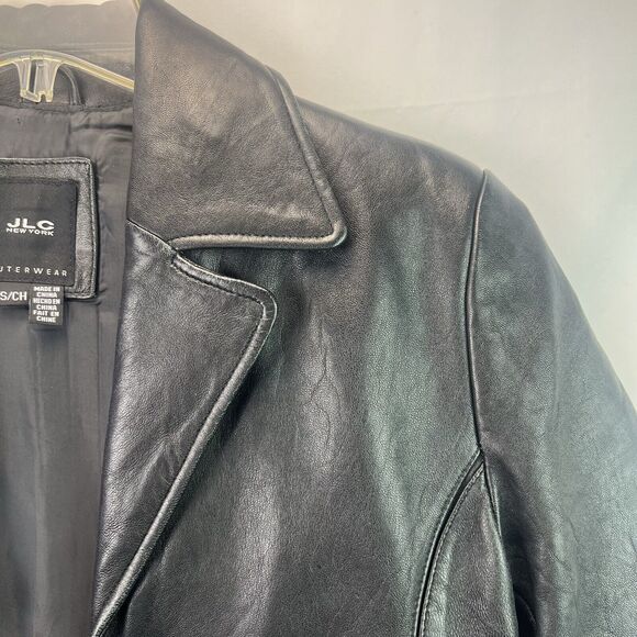 Vintage JLC New York Women’s Black Leather Button Front Jacket Size Small 90s - Picture 2 of 9